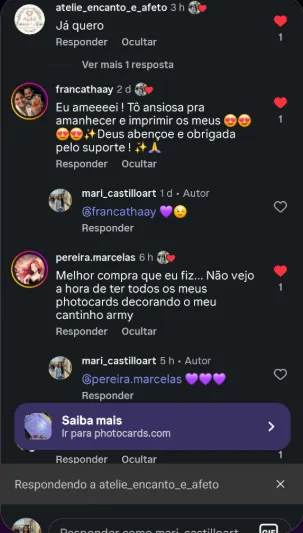 Print de conversa de uma compradora comentando o resultado da impressão