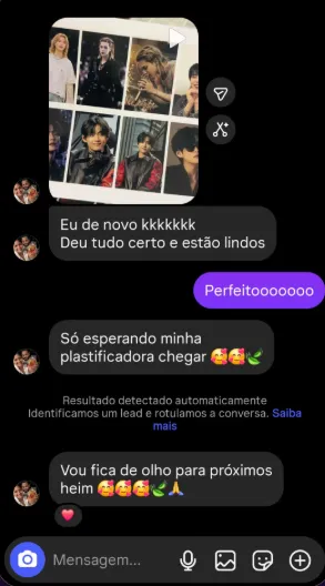 Print de conversa de uma compradora sobre a qualidade dos arquivos