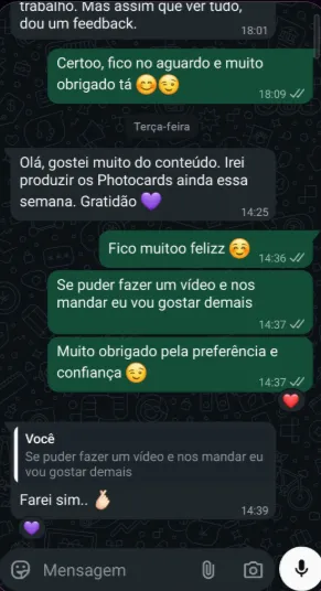 Print de conversa de uma compradora sobre a edição no Canva