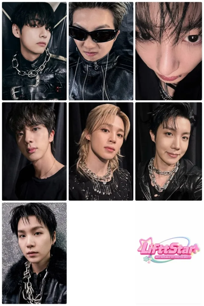 Prancha de photocards com conceito de couro e corrente, em preto